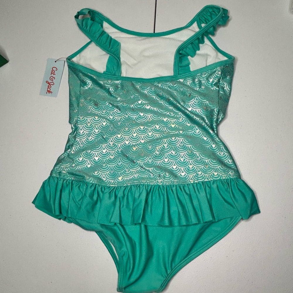 Cat & Jack Teal One Piece Swimsuit with Ruffle | L Plus - Picture 2 of 3